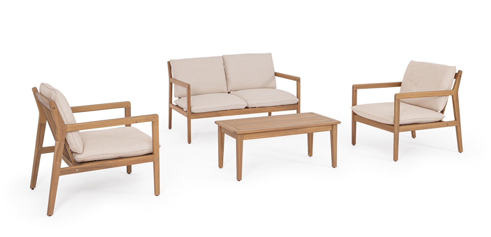 Zestaw sofa 2 fotele i stolik DANUBIO   z drewna akacjowego Bizzotto