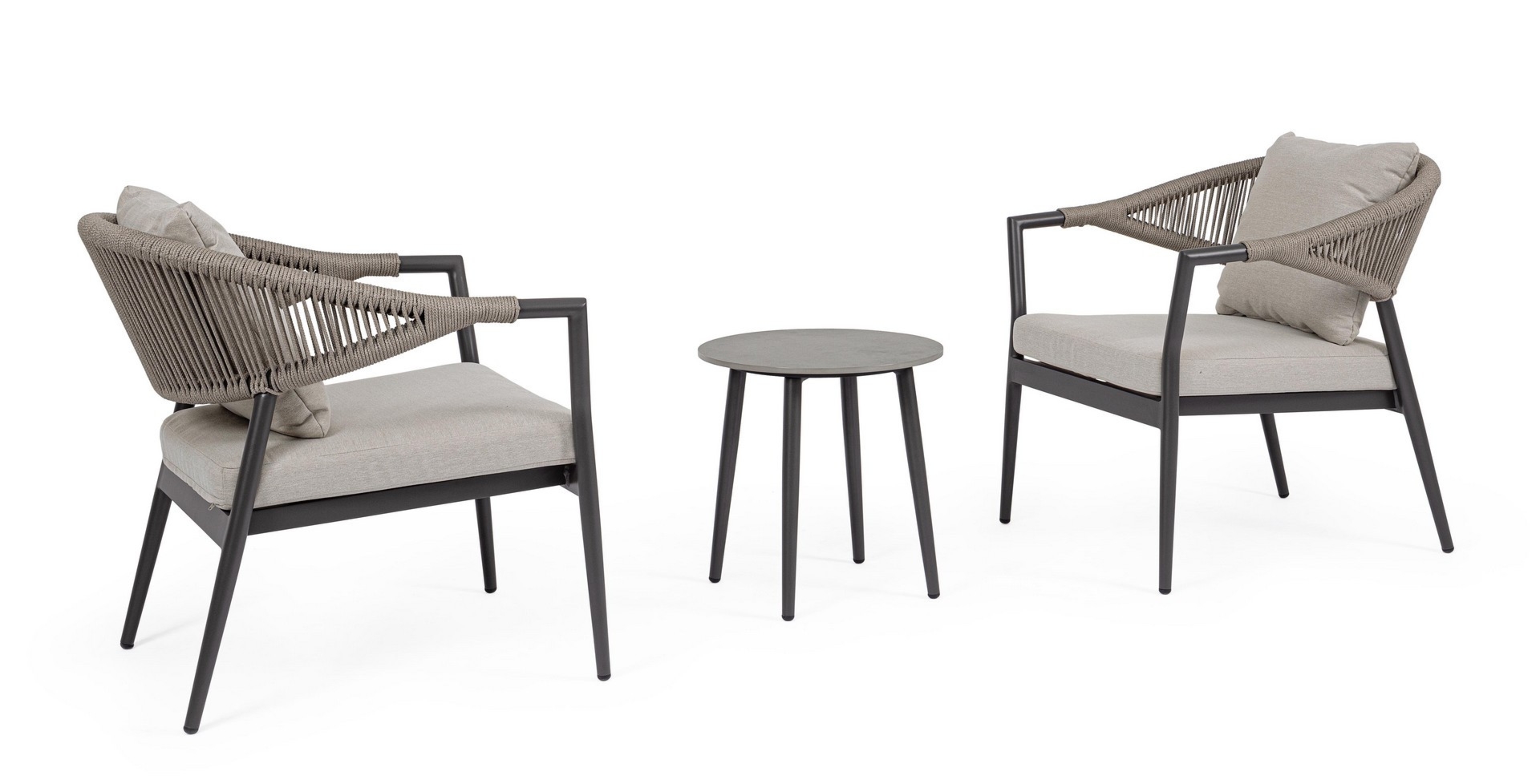 Zestaw 2 krzesła ze stolikiem MILLOR antracyt - beż aluminiowy Bizzotto