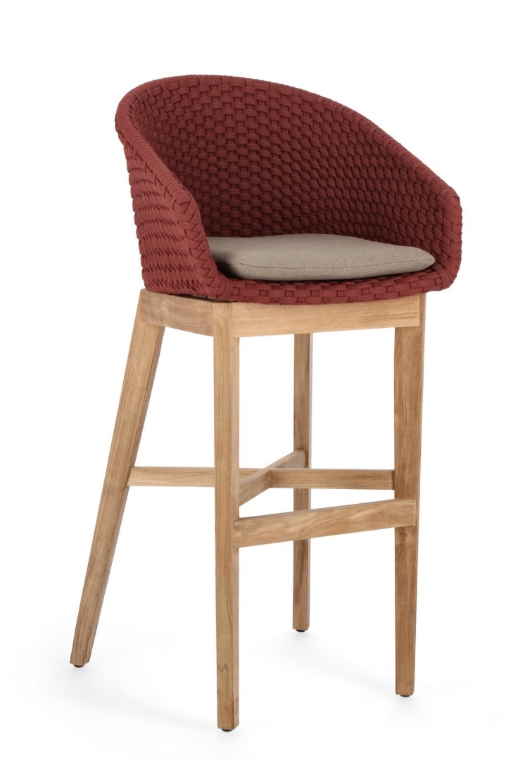 Hoker ogrodowy COACHELLA czerwony 56x57 z drewna teak z liną olefinową Bizzotto