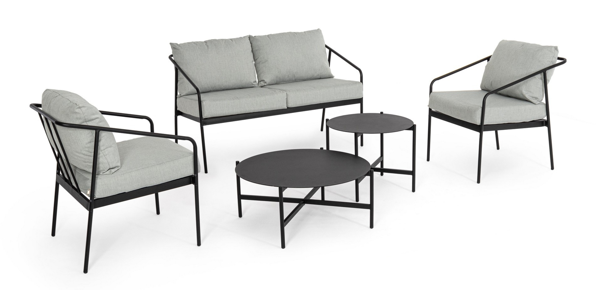 Zestaw sofa 2 fotele i stolik FLORIAN   stalowy Bizzotto