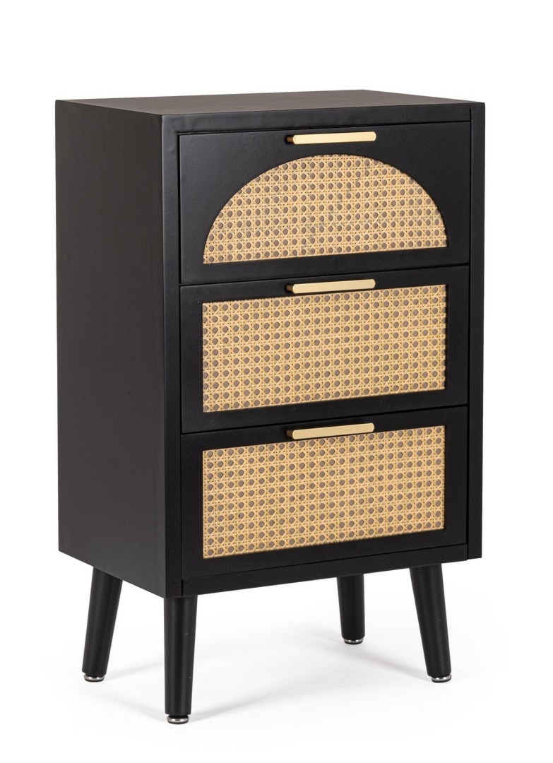 Komoda Josine czarna 45x30x73cm MDF z rattanem Bizzotto