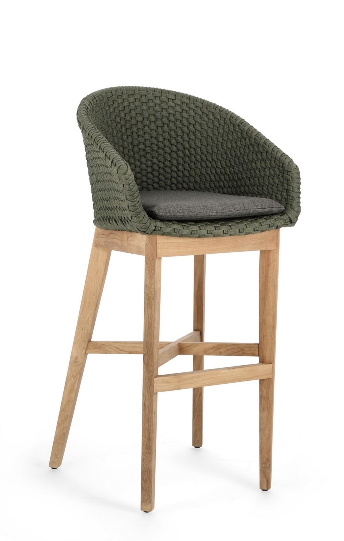 Hoker ogrodowy COACHELLA zielony 56x57 z drewna teak z liną olefinową Bizzotto