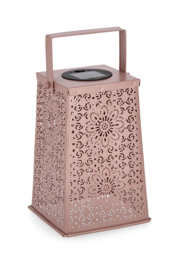 Latarnia solarna NAIRA różowa 14x14x20h stalowa Bizzotto