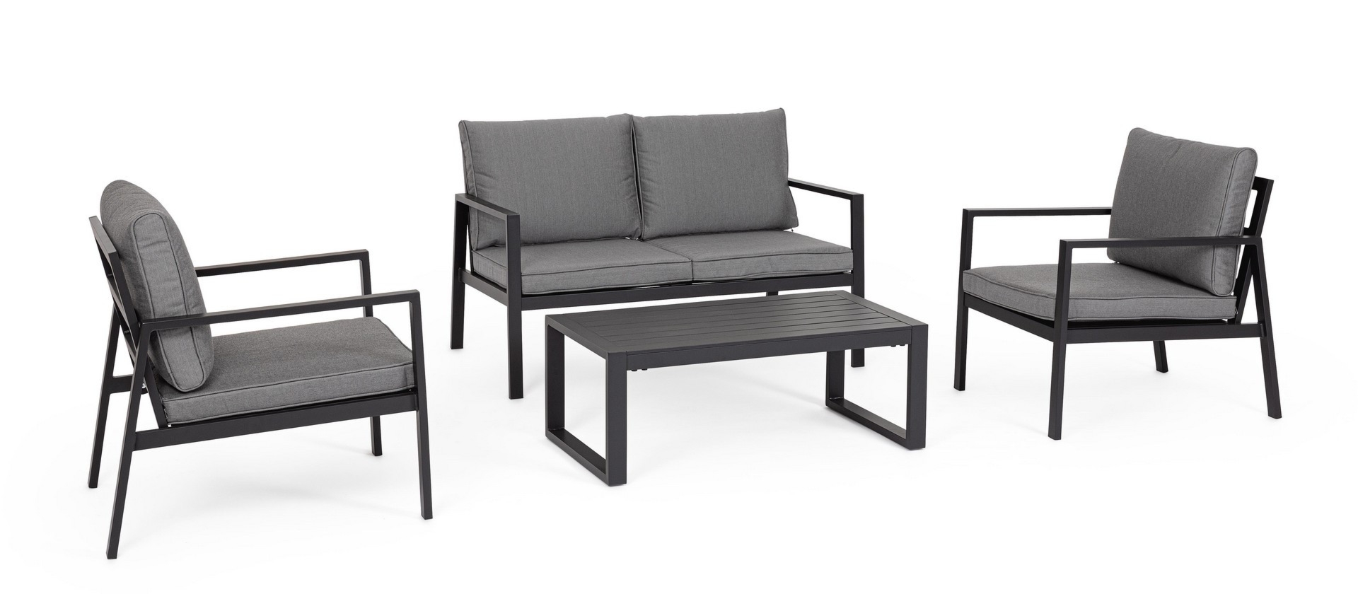 Zestaw sofa 2 fotele i stolik HILDE antracytowy  alumniowy Bizzotto
