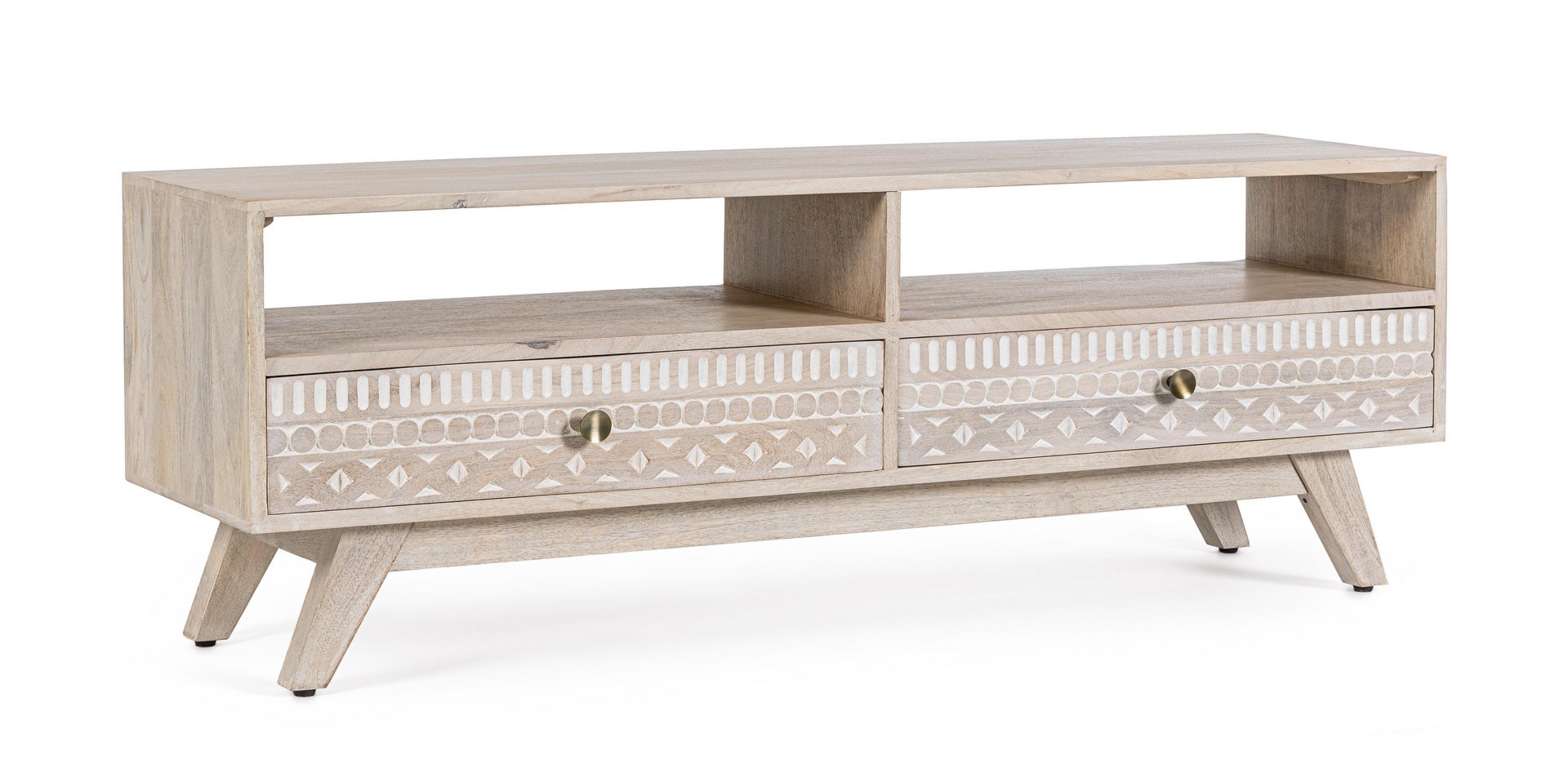 Szafka RTV Indira jasny biały 130x35x45cm drewno mango i MDF Bizzotto