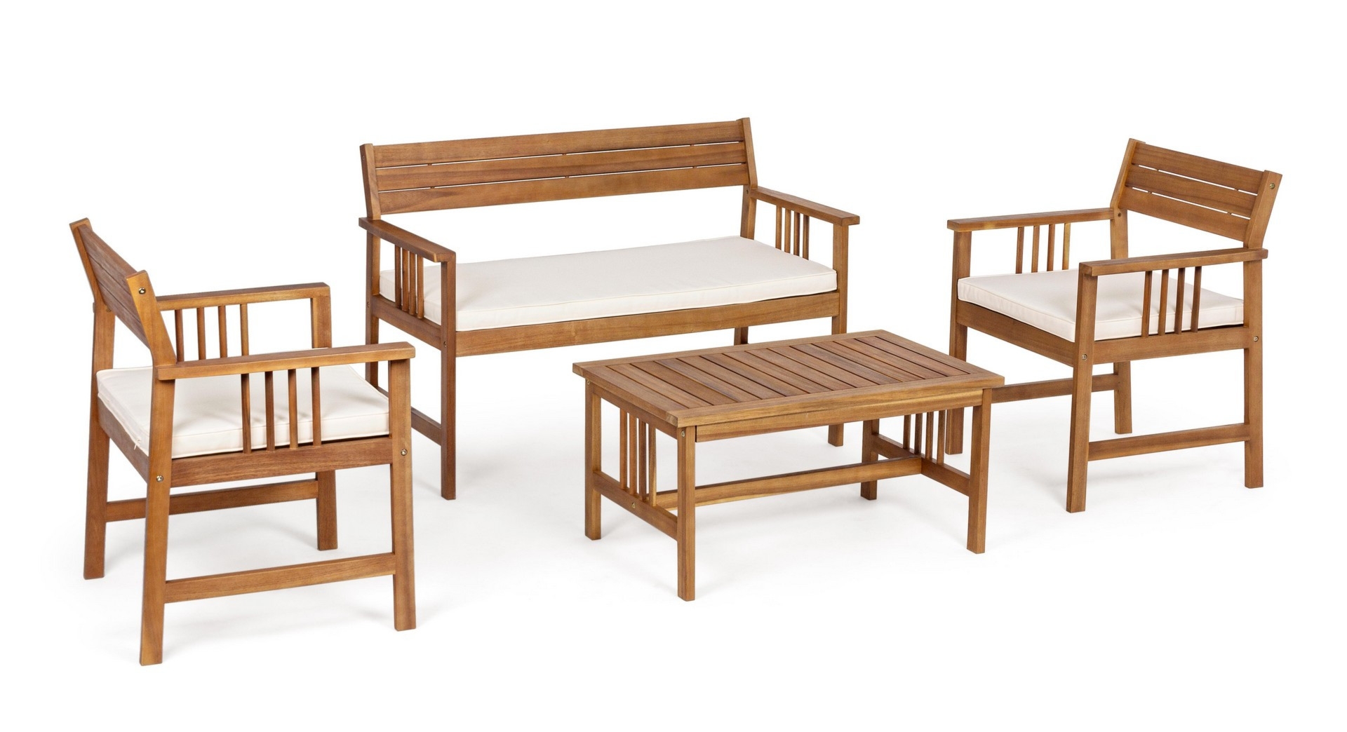 Zestaw sofa 2 fotele i stolik NOEMI   z drewna akacjowego Bizzotto