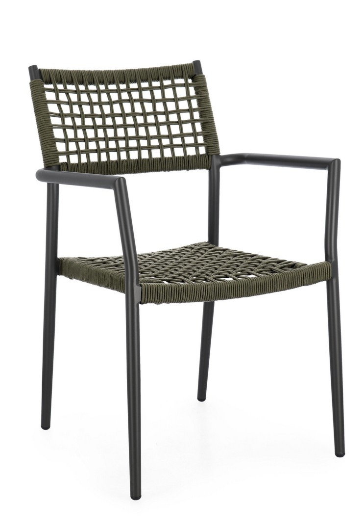 Krzesło ogrodowe CALETA antracytowe / zielone 56x60 aluminiowe z liną olefinową Bizzotto
