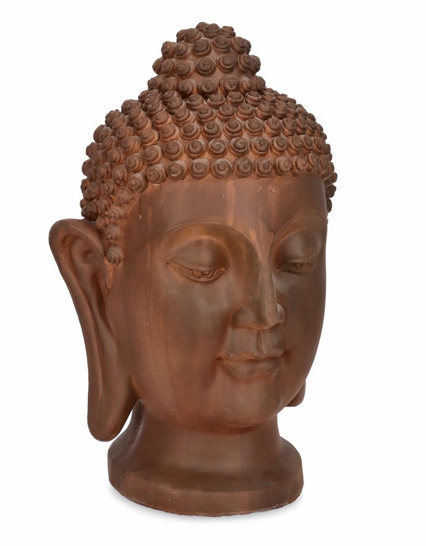 Dekoracja z głową Buddy MEILI rdzawy 39x33x59h z włókna szklanego i gliny Bizzotto