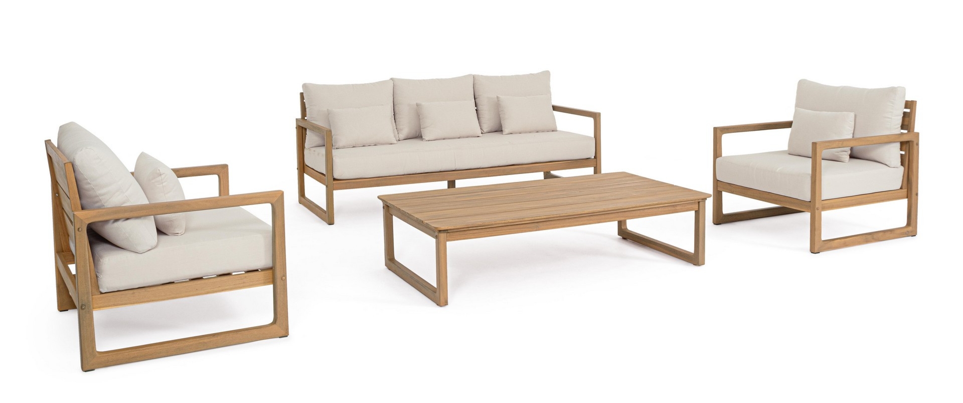 Zestaw sofa 2 fotele i stolik ADRIAN z drewna akacjowego Bizzotto