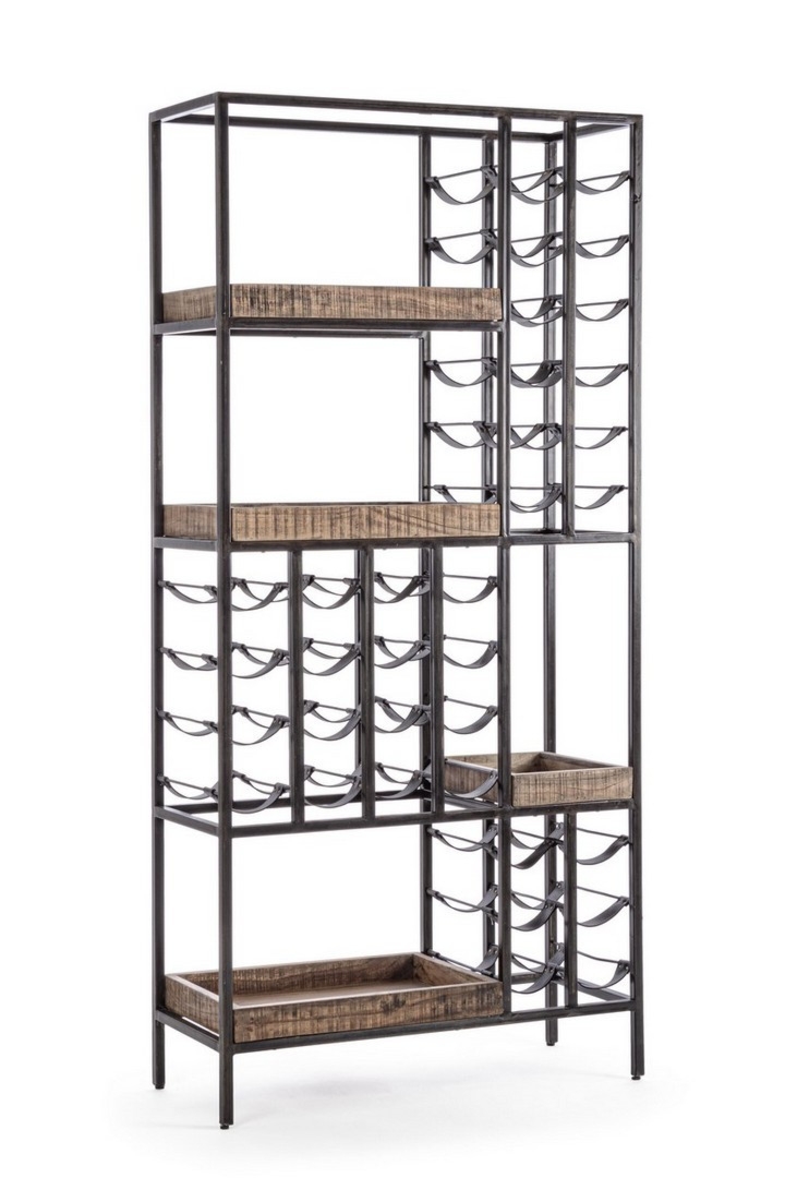 Półka na wino Elmer brązowa 86x35x180cm stal akacja PU Bizzotto