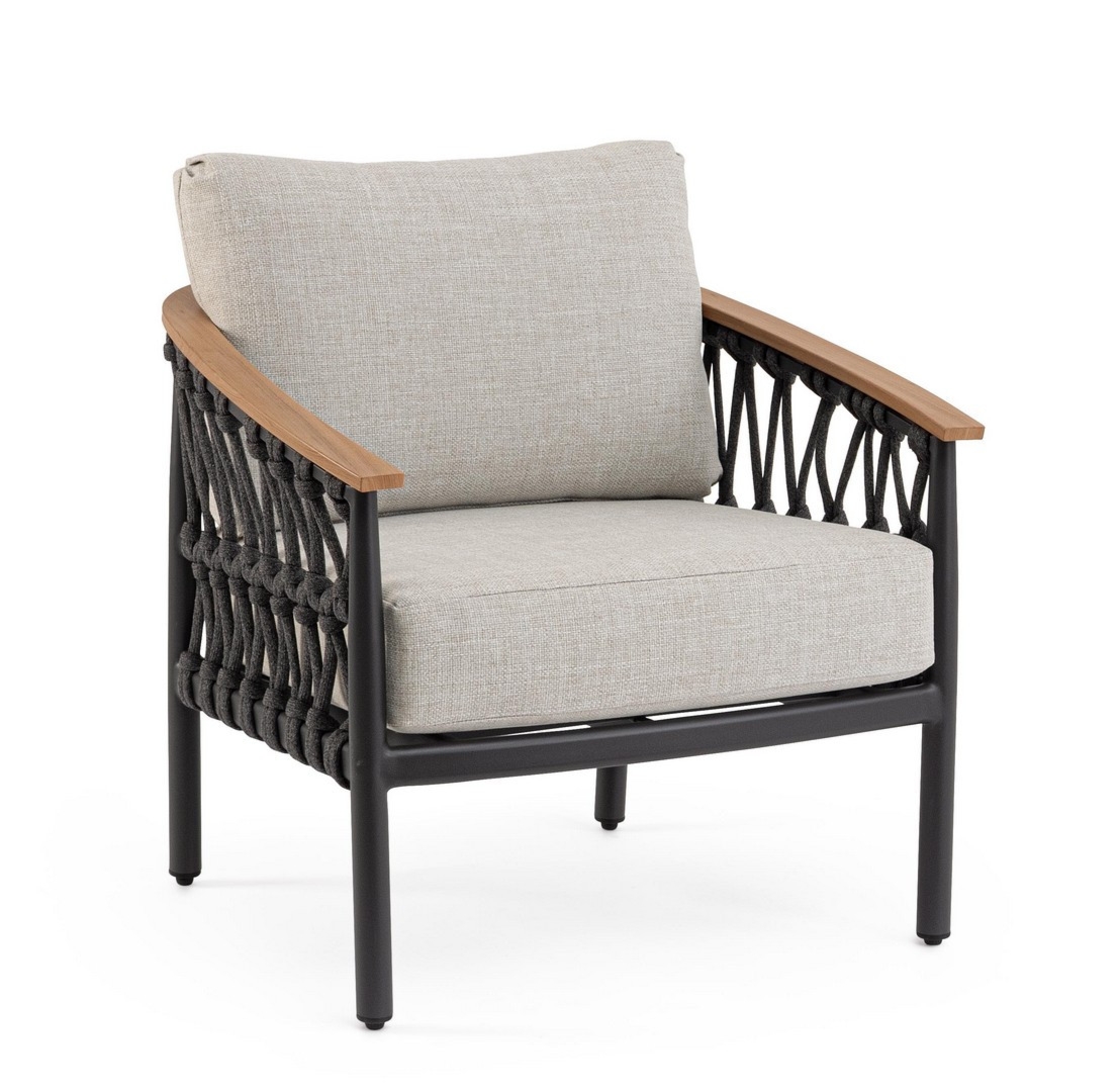 Fotel ogrodowy FENIX antracyt/beż 75x75 aluminiowe z efektem drewna Bizzotto