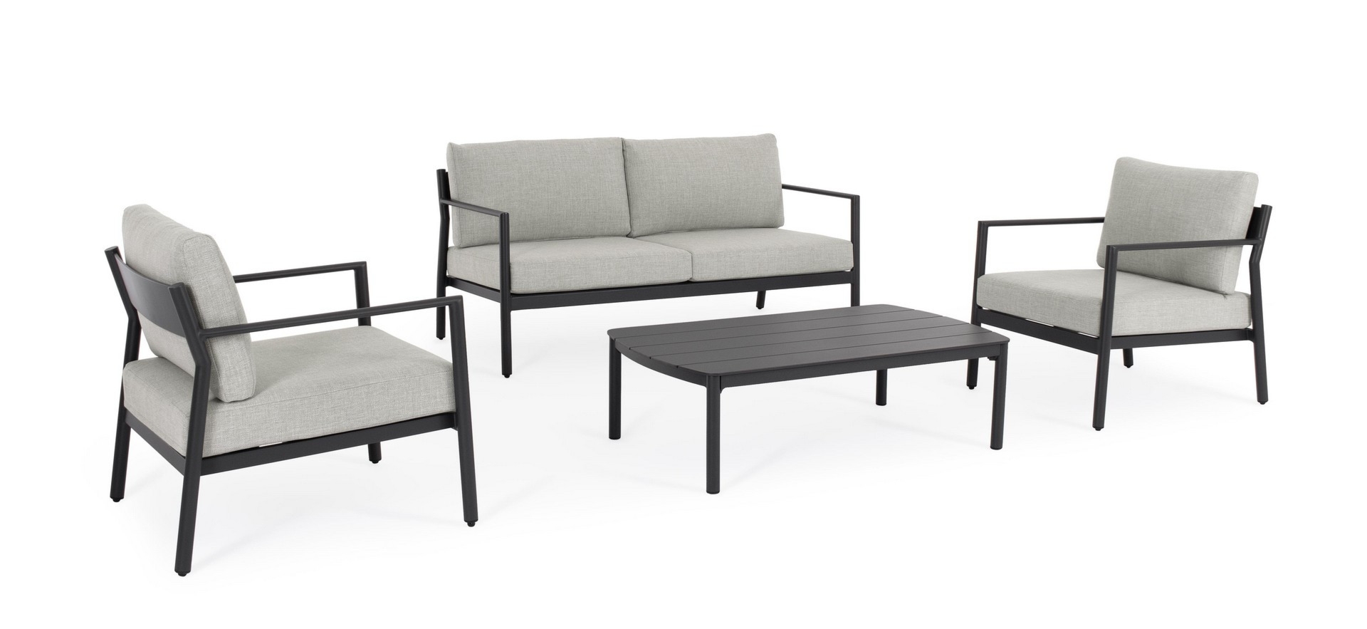 Zestaw sofa 2 fotele i stolik SIRIUS antracyt/szary aluminiowy Bizzotto