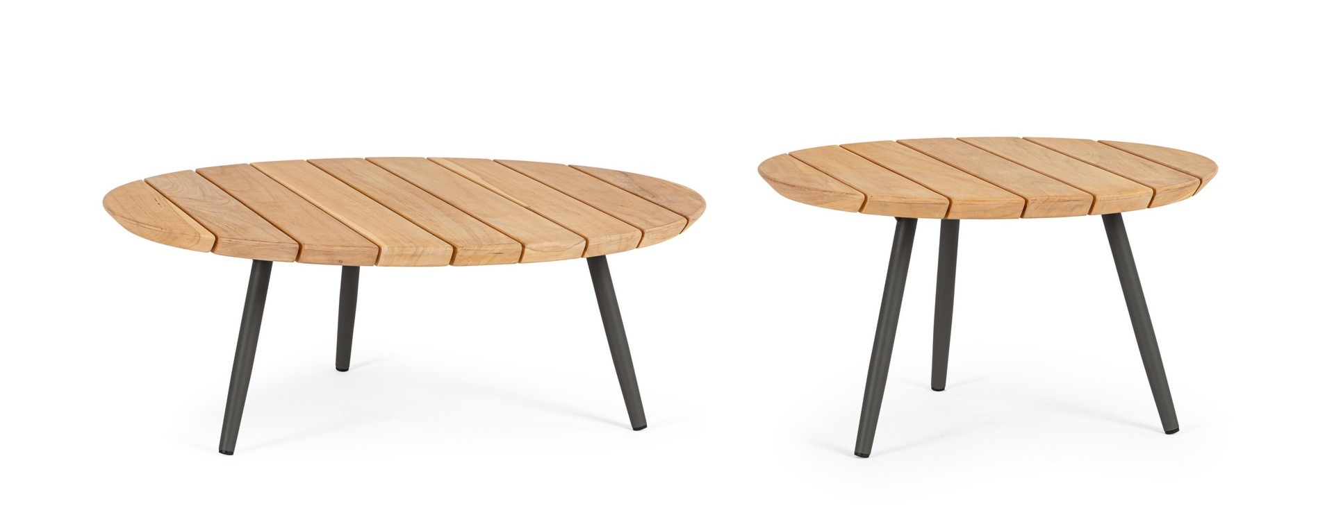 Zestaw 2 stolików IVISSA antracytowy Ø60,Ø80 z drewna tekowego Bizzotto