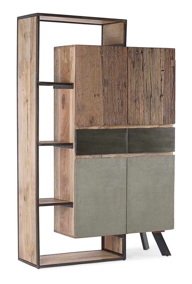 Barek Manchester brązowy 118x38x180cm drewno mango i stal Bizzotto