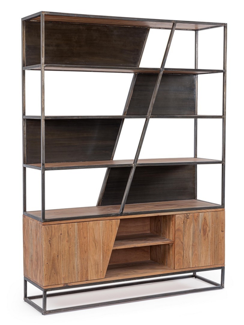 Regał Janak brązowy 145x40x198cm drewno akacjowe i stal Bizzotto