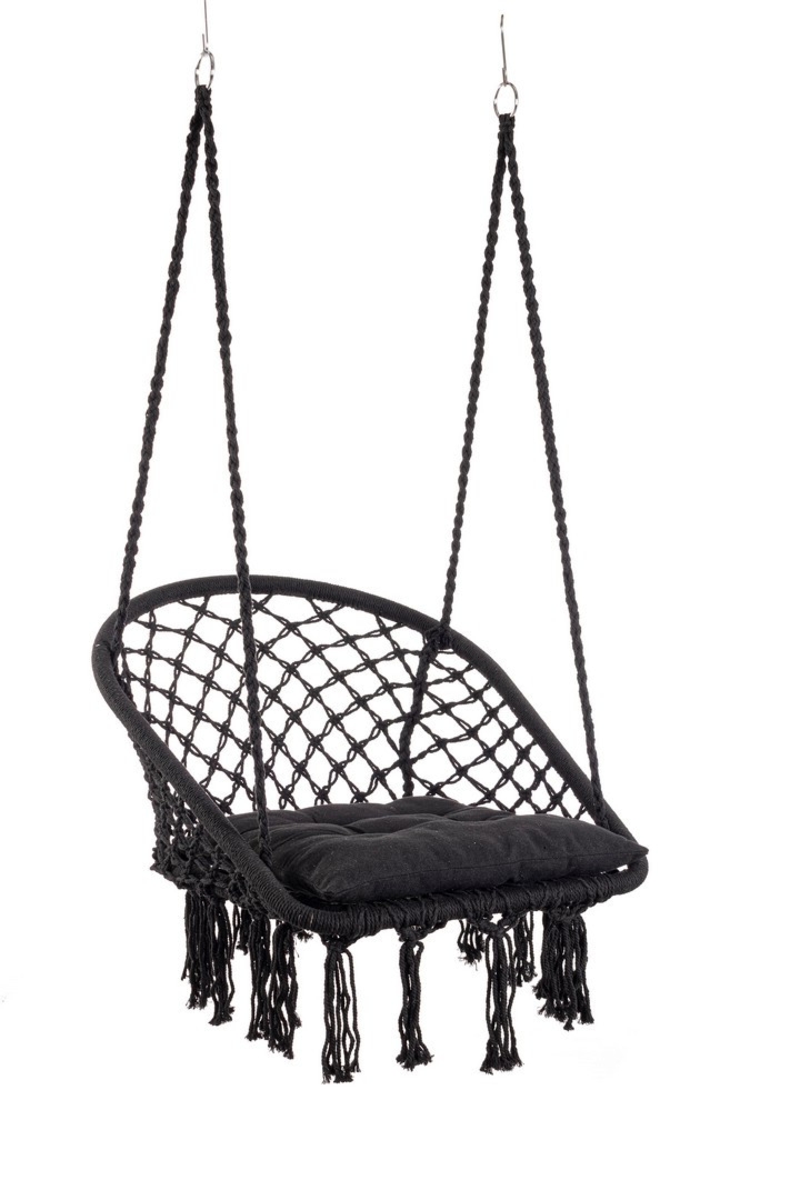 Huśtawka wisząca pleciona Boho JAVIER czarny 88x69 z polibawełny Bizzotto