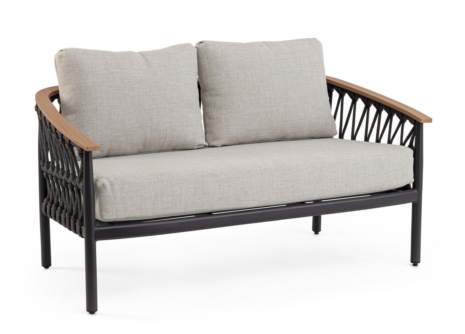 Sofa ogrodowa 2-os FENIX antracyt beż 140x75 aluminiowe z efektem drewna Bizzotto