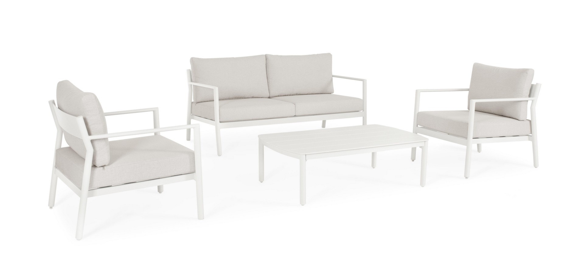 Zestaw sofa 2 fotele i stolik SIRIUS biały aluminiowy Bizzotto