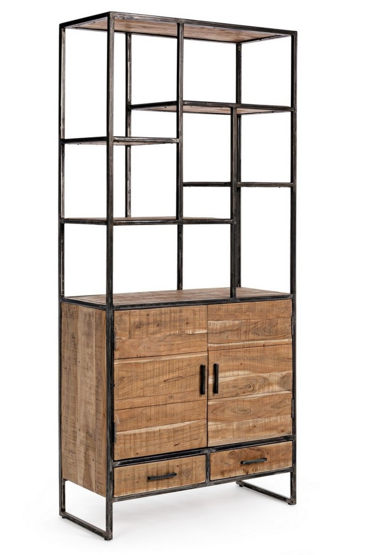 Regał Elmer akacjowy 90x40x200cm stal i drewno akacjowe Bizzotto