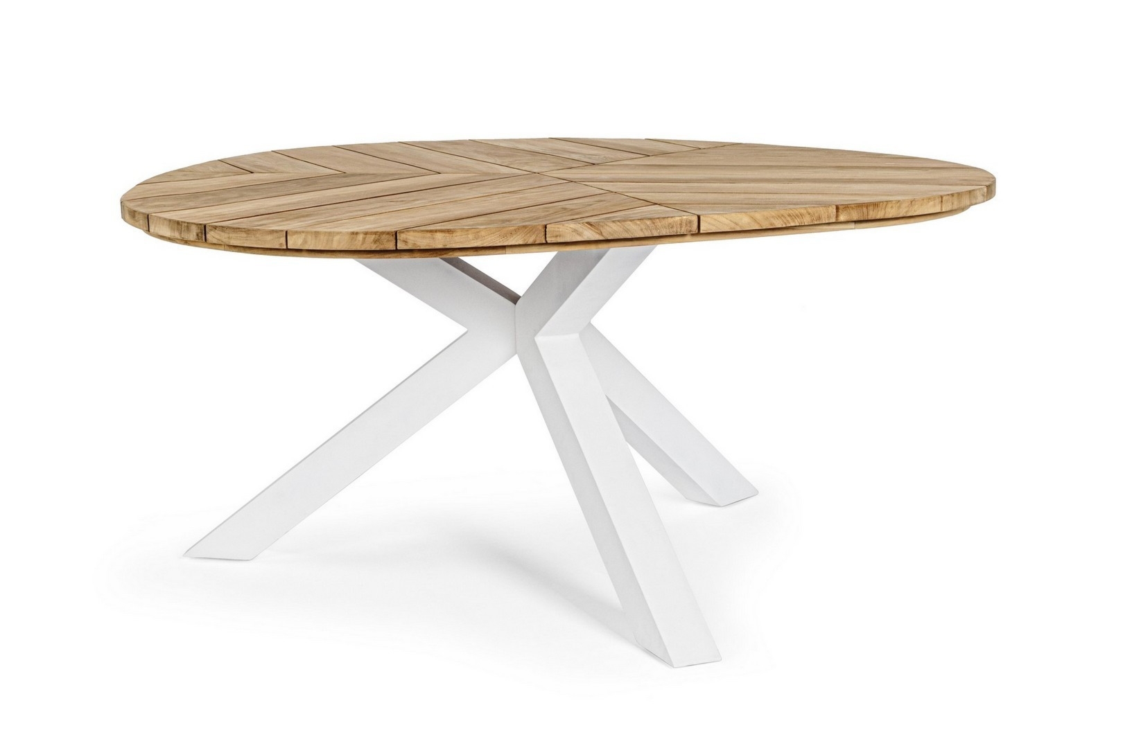 Stół ogrodowy PALMDALE biały Ø160 aluminiowy z blatem z drewna tekowego Bizzotto