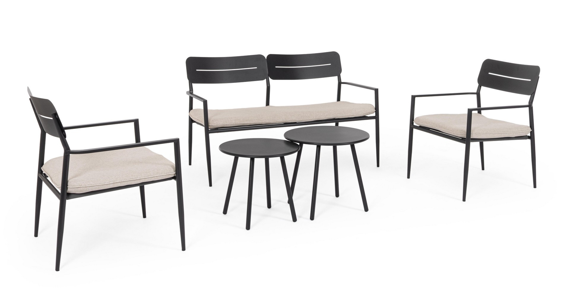 Zestaw sofa 2 fotele i stolik GARGANO antracyt/beż  stalowy Bizzotto