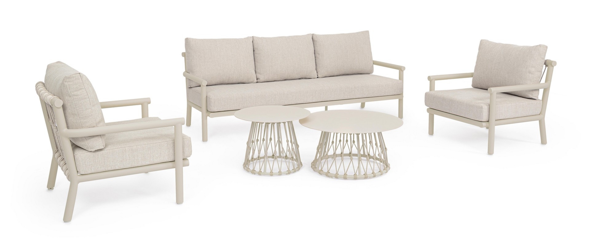 Zestaw sofa 2 fotele i stolik LANAI piaskowy aluminowych z poduszką olefinową Bizzotto