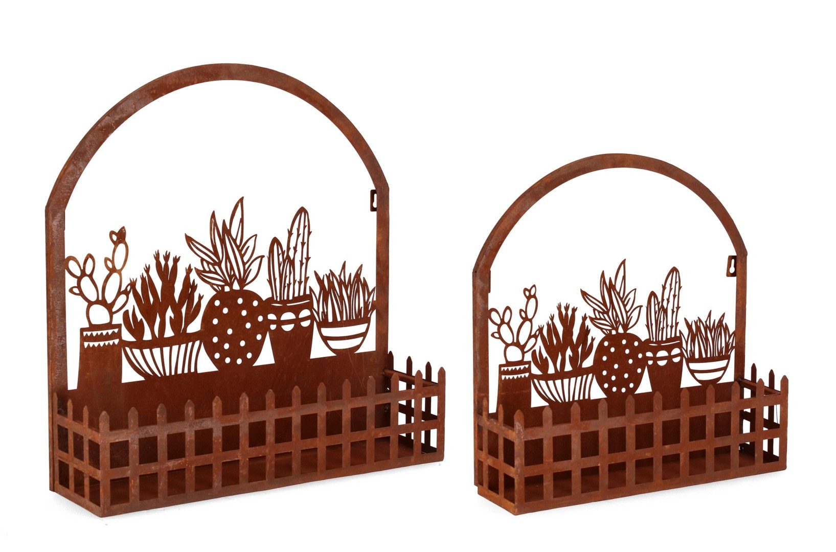 Zestaw 2 podstawek na kwiaty ROSANGELA rdzawy 38x10,5x39,5h, 48x13x50h stalowych Bizzotto