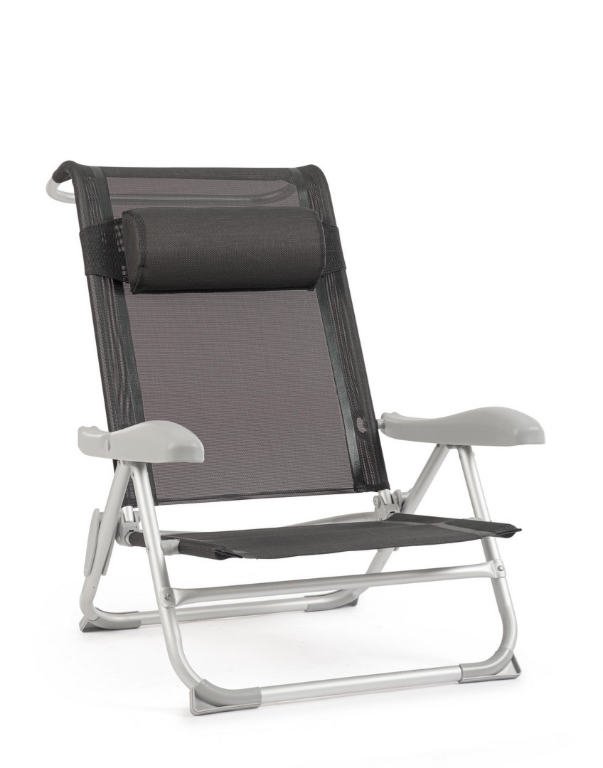 Leżak kempingowy z daszkiem CAYO antracyt 57x85 z anodowanego aluminium Bizzotto