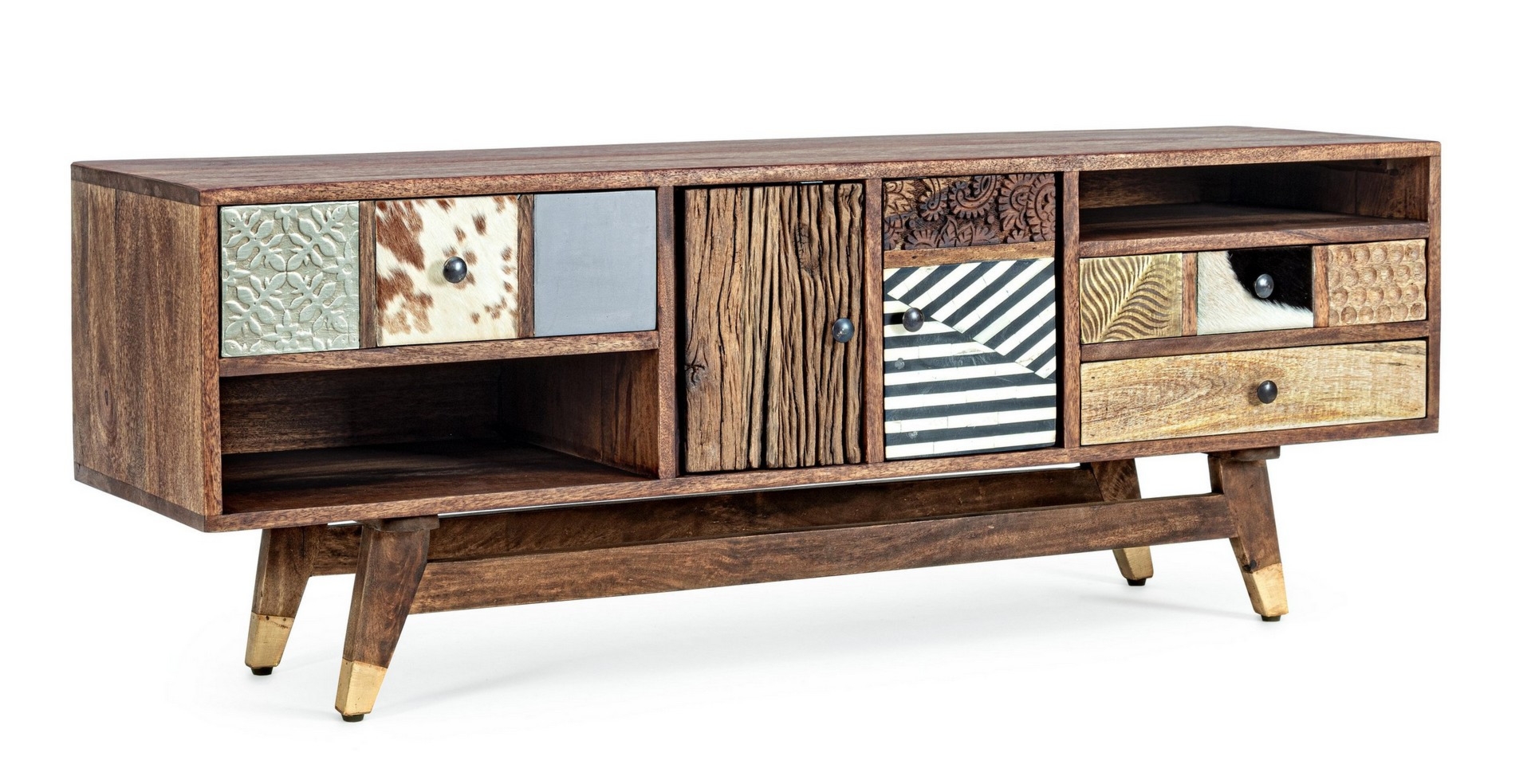 Szafka RTV Dhaval naturalna 140x40x48cm MDF mango akacja Bizzotto