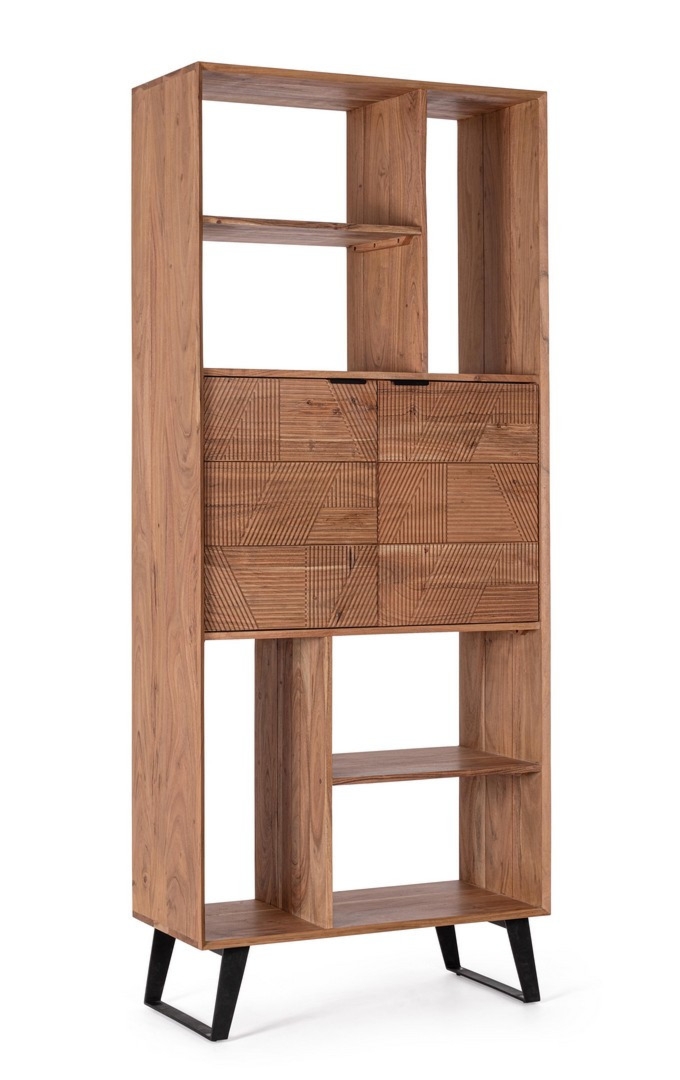 Regał Isar akacjowy 88x40x214cm akacja z akrylowym wykończeniem Bizzotto