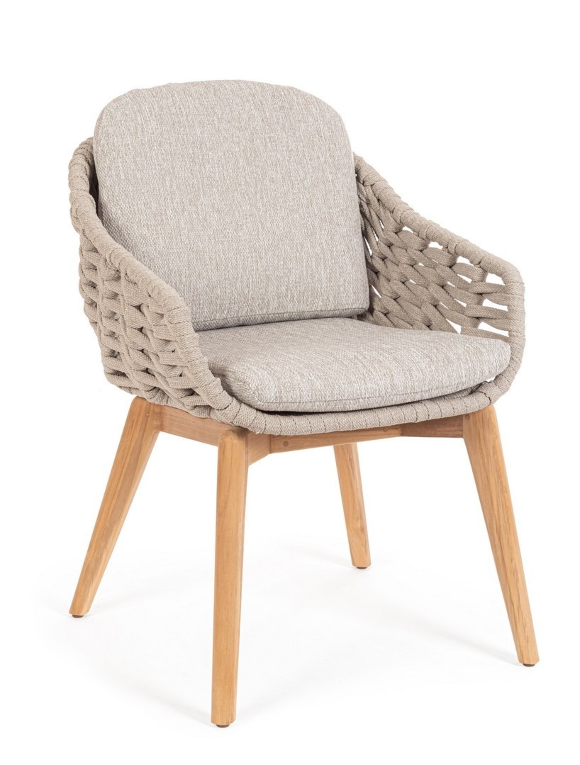 Krzesło ogrodowe TAMIRES beżowe 61.5x70 olefin drewno teak Bizzotto