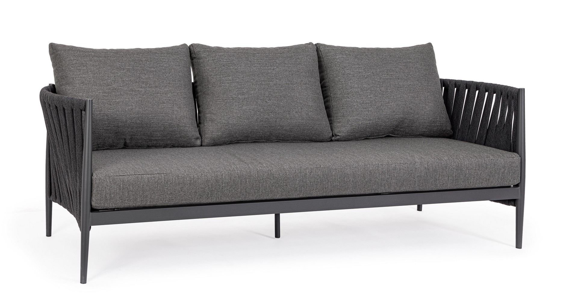 Sofa ogrodowa 3-os JACINTA antracytowa 231x83 aluminiowa z liną tetoronową Bizzotto