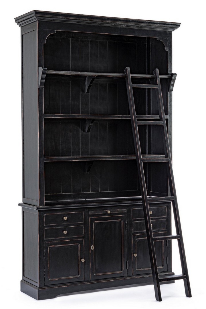 Regał Jefferson czarny 143x41x234cm drewno mango i MDF Bizzotto