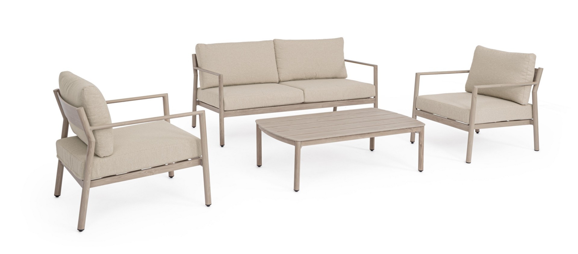 Zestaw sofa 2 fotele i stolik SIRIUS aluminiowy Bizzotto