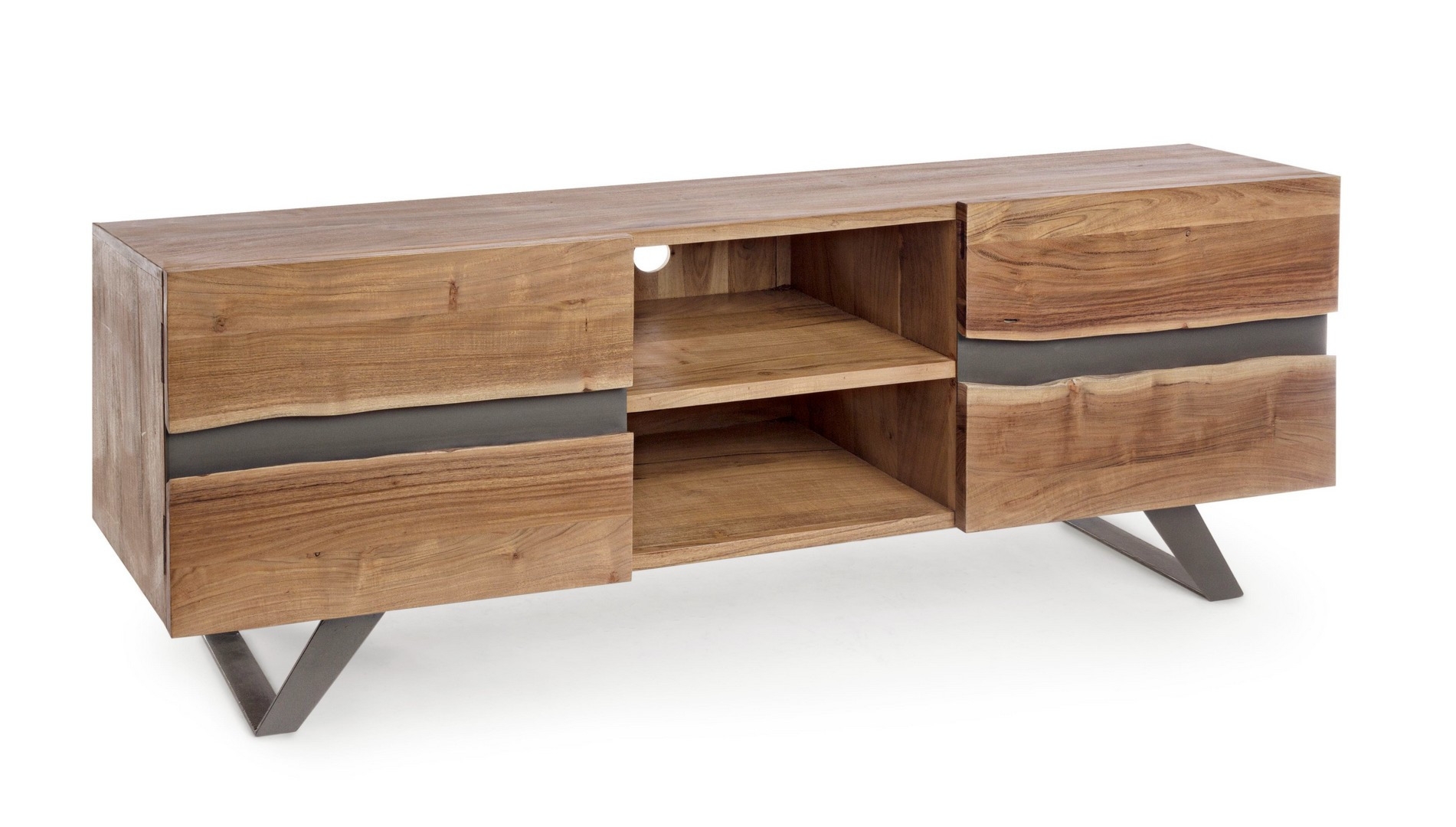 Szafka RTV Aron akacjowe 160x44x65cm drewno akacjowe stal Bizzotto