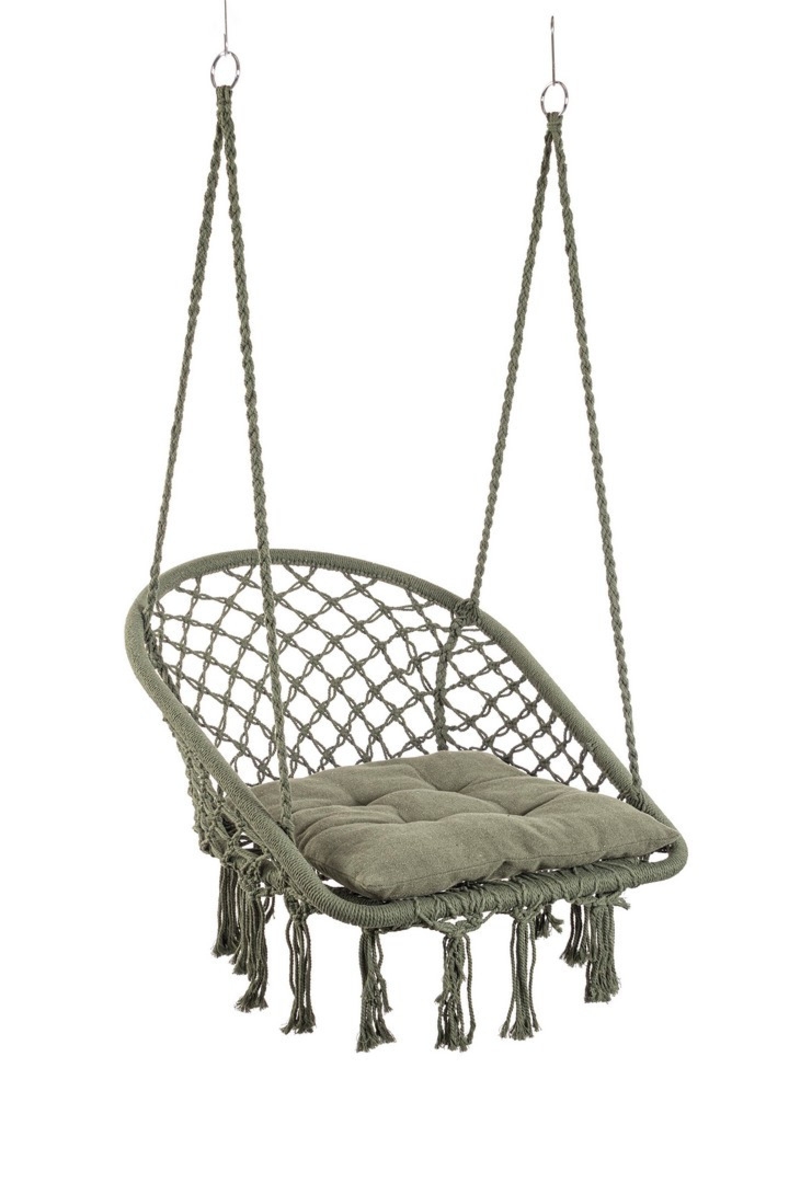 Huśtawka wisząca pleciona Boho JAVIER zielona 88x69 z polibawełny Bizzotto