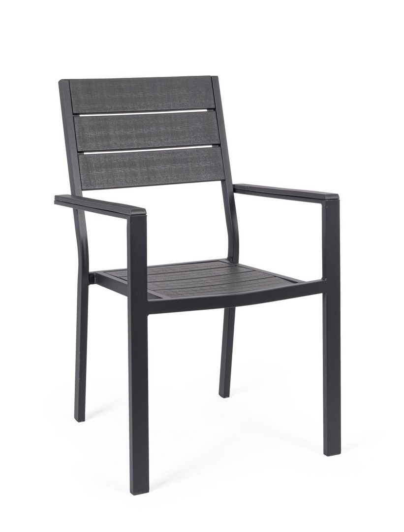 Krzesło ogrodowe SARITA antracytowe 61x55 aluminiowe z efektem drewna Bizzotto