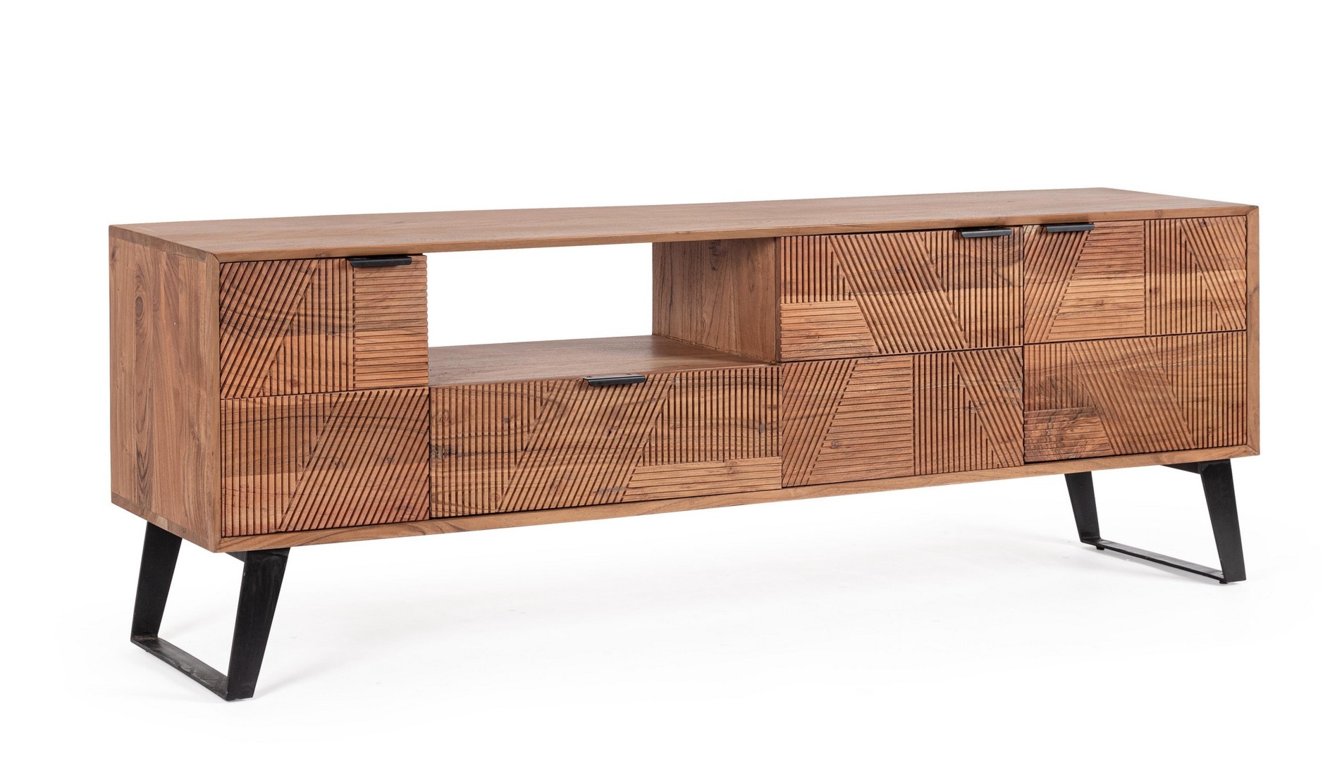 Szafka RTV Isar akacjowy 175x40x60cm drewno akacjowe stal Bizzotto