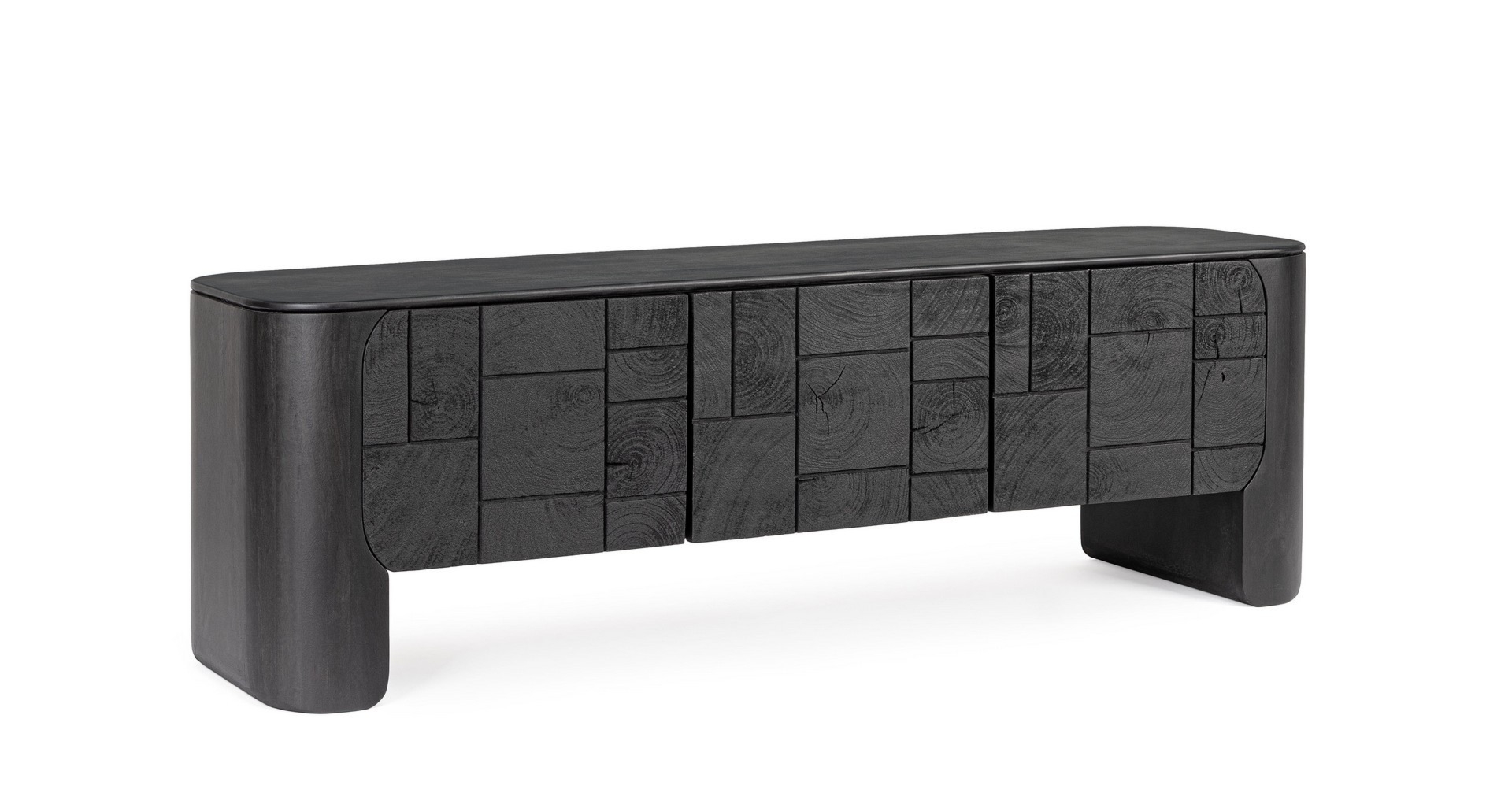 Szafka RTV Sinnar czarna 156x40x50cm mango i MDF Bizzotto