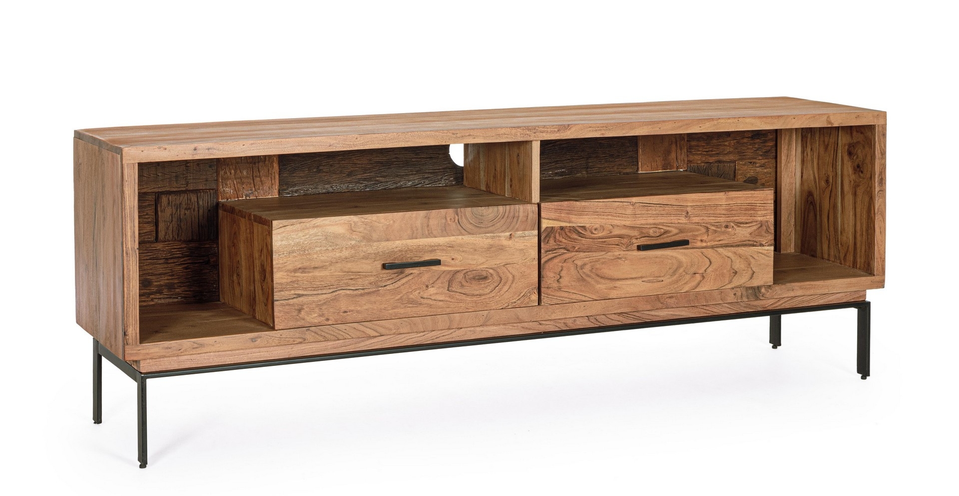 Szafka RTV Mangal akacjowy 175x40x60cm drewno akacjowe i stal Bizzotto