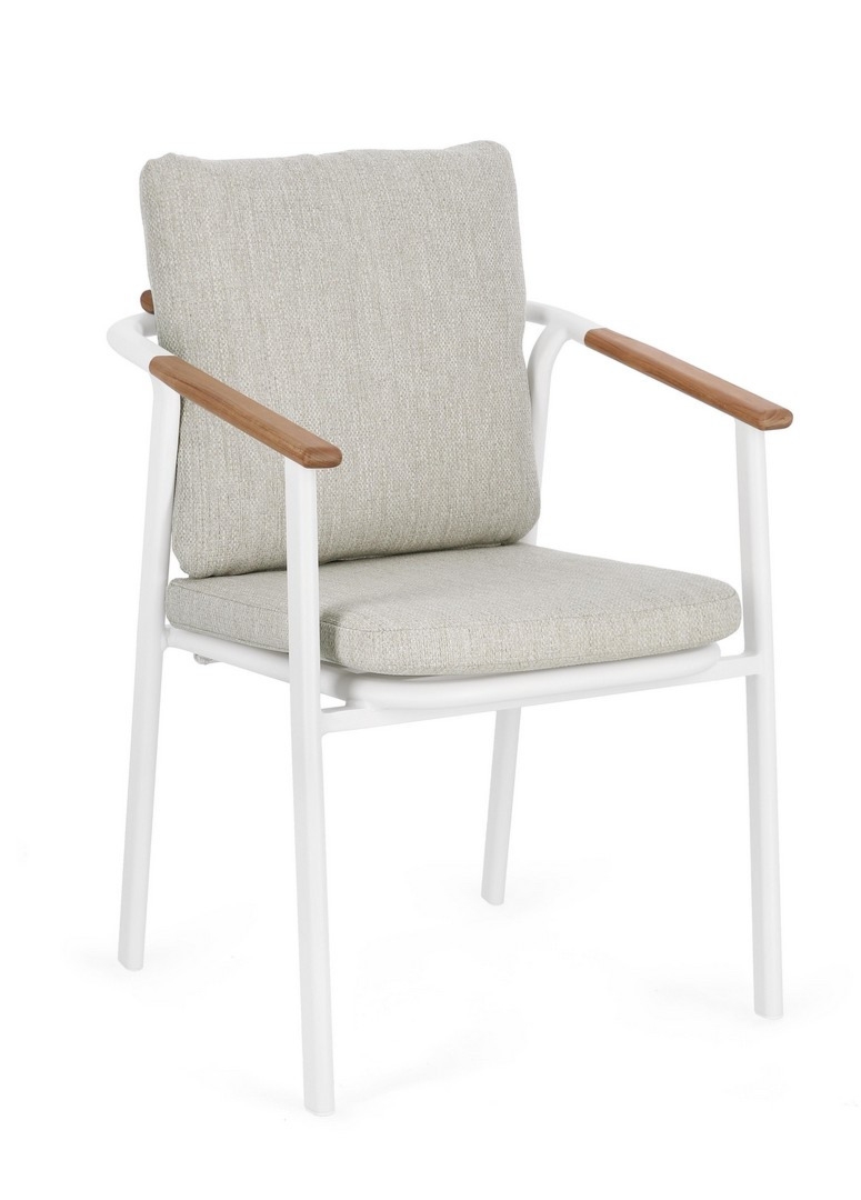 Krzesło ogrodowe LEONIDA białe 57x59 olefin drewno teak Bizzotto