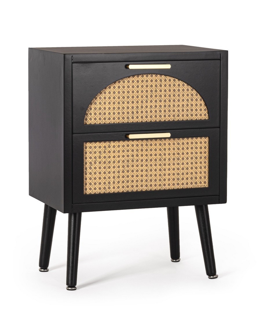 Komoda Josine czarna 45x30x60cm MDF z wstawkami z rattanu Bizzotto