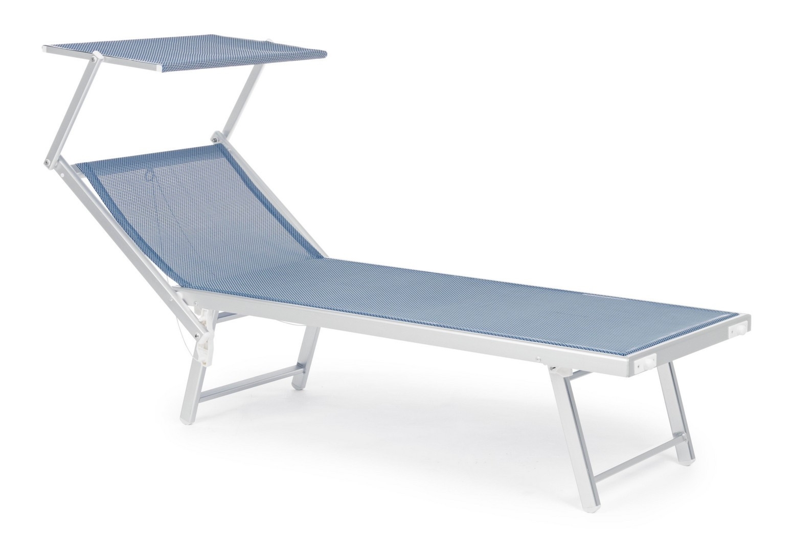 Leżak kempingowy z daszkiem CROSS niebieski 71x186 z anodowanego aluminium Bizzotto