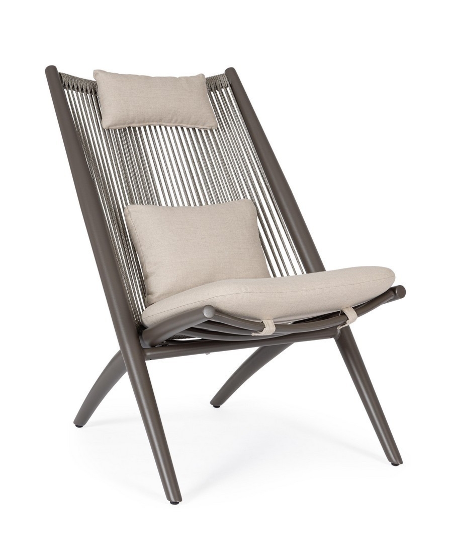 Fotel ogrodowy ALOHA kakaowy 66x84 aluminiowy z liną poliestrową Bizzotto