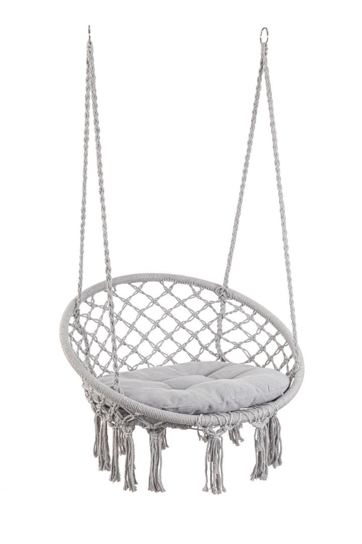 Huśtawka wisząca pleciona Boho JAVIER szara Ø80 z polibawełny Bizzotto