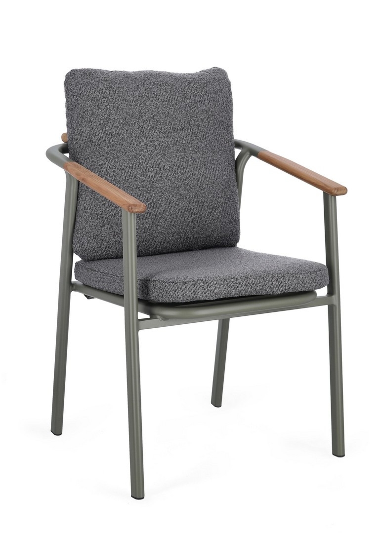 Krzesło ogrodowe LEONIDA antracytowe / zielone 57x59 olefin drewno teak efekt bukli Bizzotto