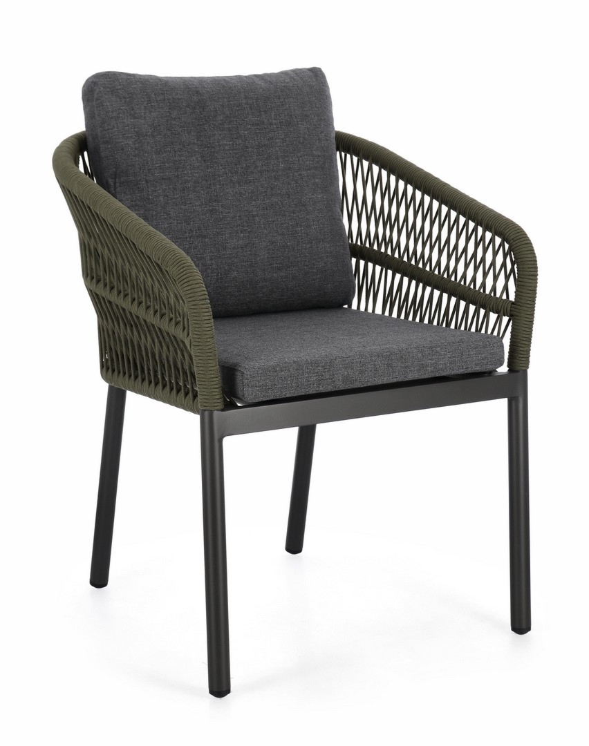 Krzesło ogrodowe GALDANA antracytowe / zielone 62x66 aluminiowe z liną olefinową Bizzotto