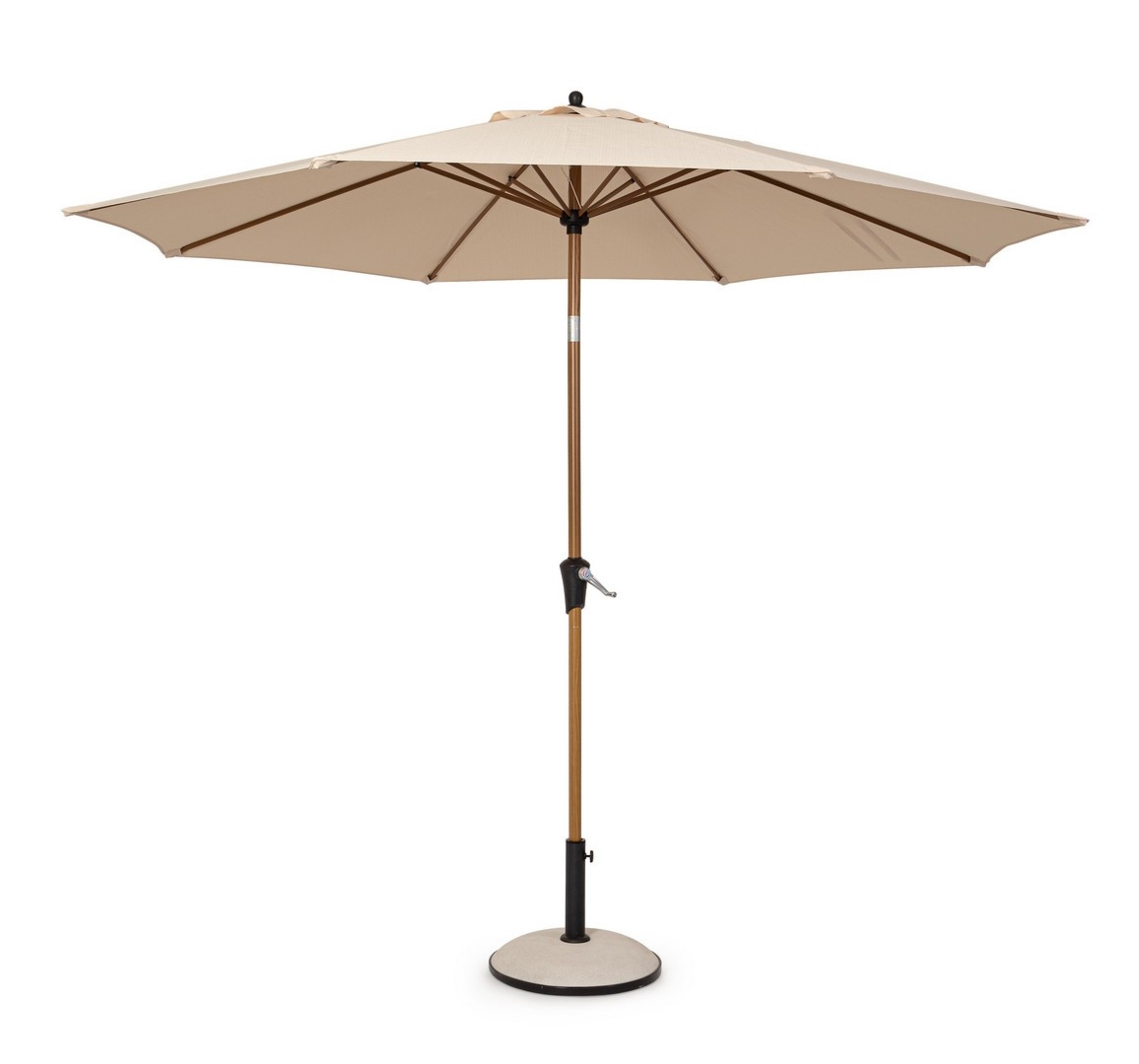 Parasol ogrodowy z nogą centralną PALINURO beżowy Ø300 stalowy z efektem drewna Bizzotto