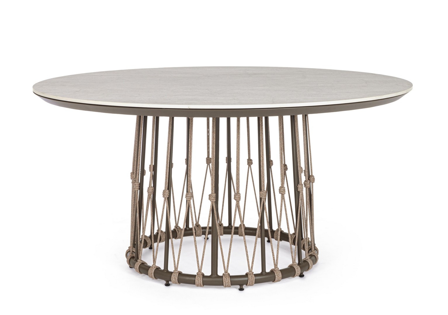 Okrągły stół ogrodowy LANAI kakaowy Ø150 aluminiowy z blatem ze spieku kwarcowego Bizzotto