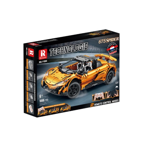 Klocki REOBRIX 11004 Super samochód 675LT Spider Pomarańczowy - zdalnie sterowany (1886 elementów)